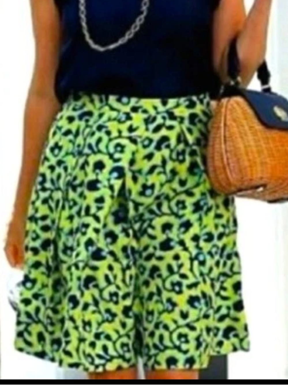Draper James Skirt Vidalia Vine Blue Yellow 100% Silk Chic Pockets Size 10 Med